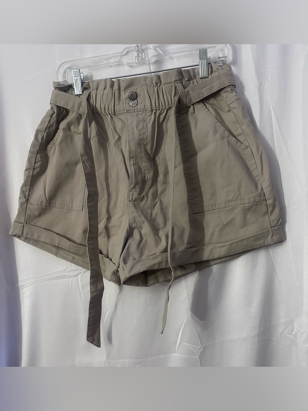 refuge High-Waist Paperbag Tie-Belt Shorts - Taupe - Picture 2 of 5